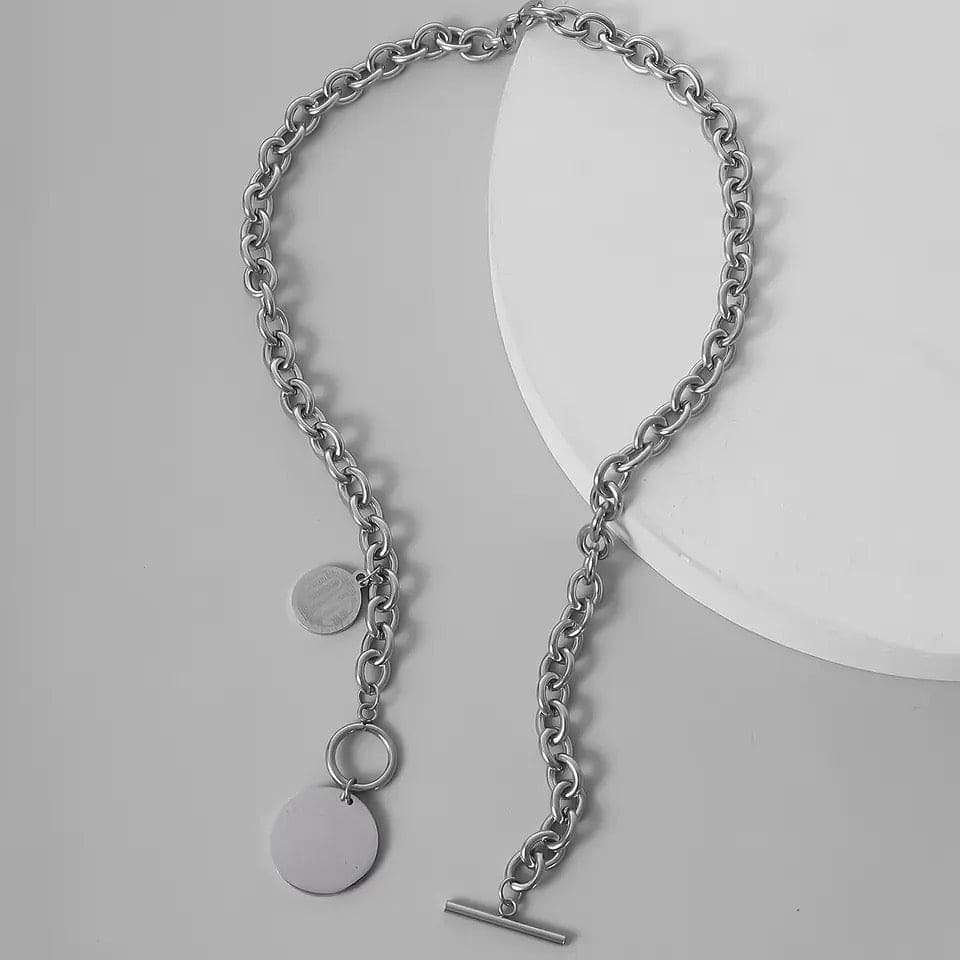 Vintage Cuban Coin Pendant, Hip Hop Stainless Steel Silver Color Lariat Necklace, Metal Toggle Clasp Chain Necklace, Chunky Chain OT Clasp Necklace, Men Women Coin Chain Necklace Pendant Vintage Cuban Coin Pendant, Hip Hop Stainless Steel Silver Color Lariat Necklace, Metal Toggle Clasp Chain Necklace, Chunky Chain OT Clasp Necklace, Men Women Coin Chain Necklace Pendant